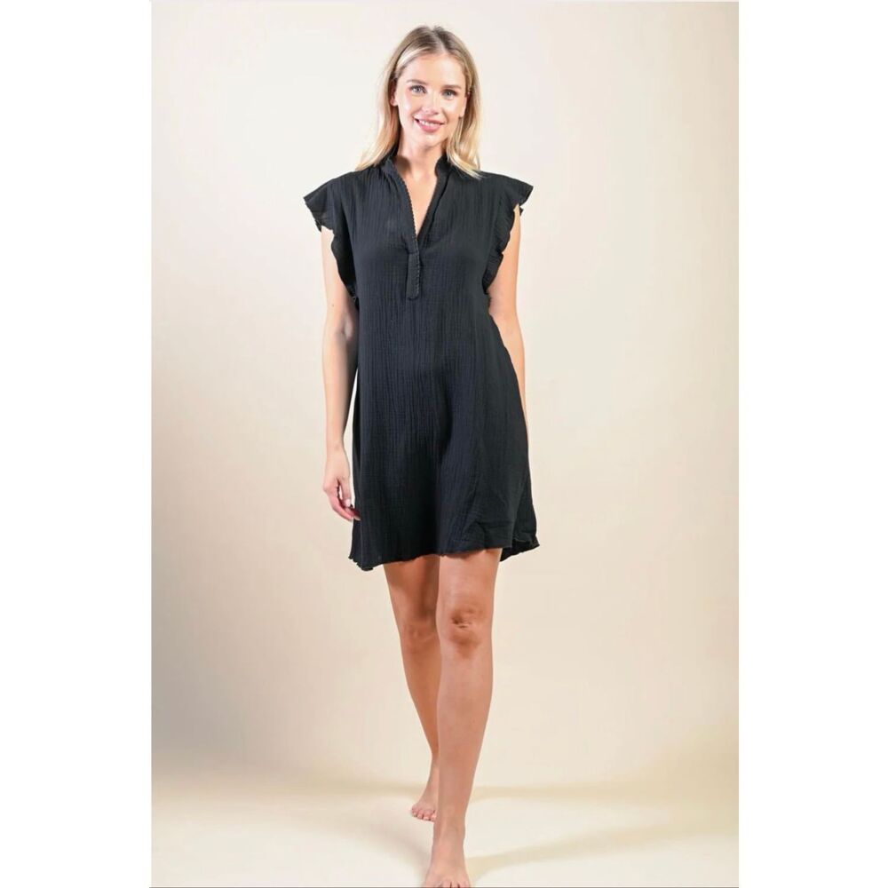 NWT Sitano Como Dress Black Cotton Gauze Cover Up Vacation Resortwear Medium